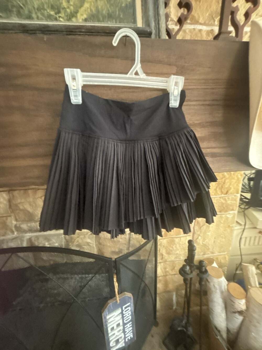 Ivivva Girls Pleated Tennis Skort in Black with Striped Waistband, Size 10